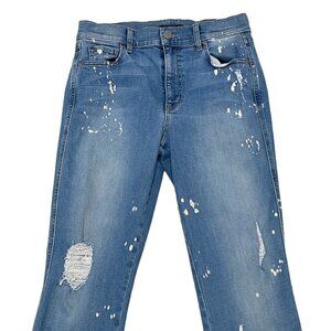 Level 99 Jeans Ankle Raw Hem Splatter Blue Medium Wash Denim Size 28